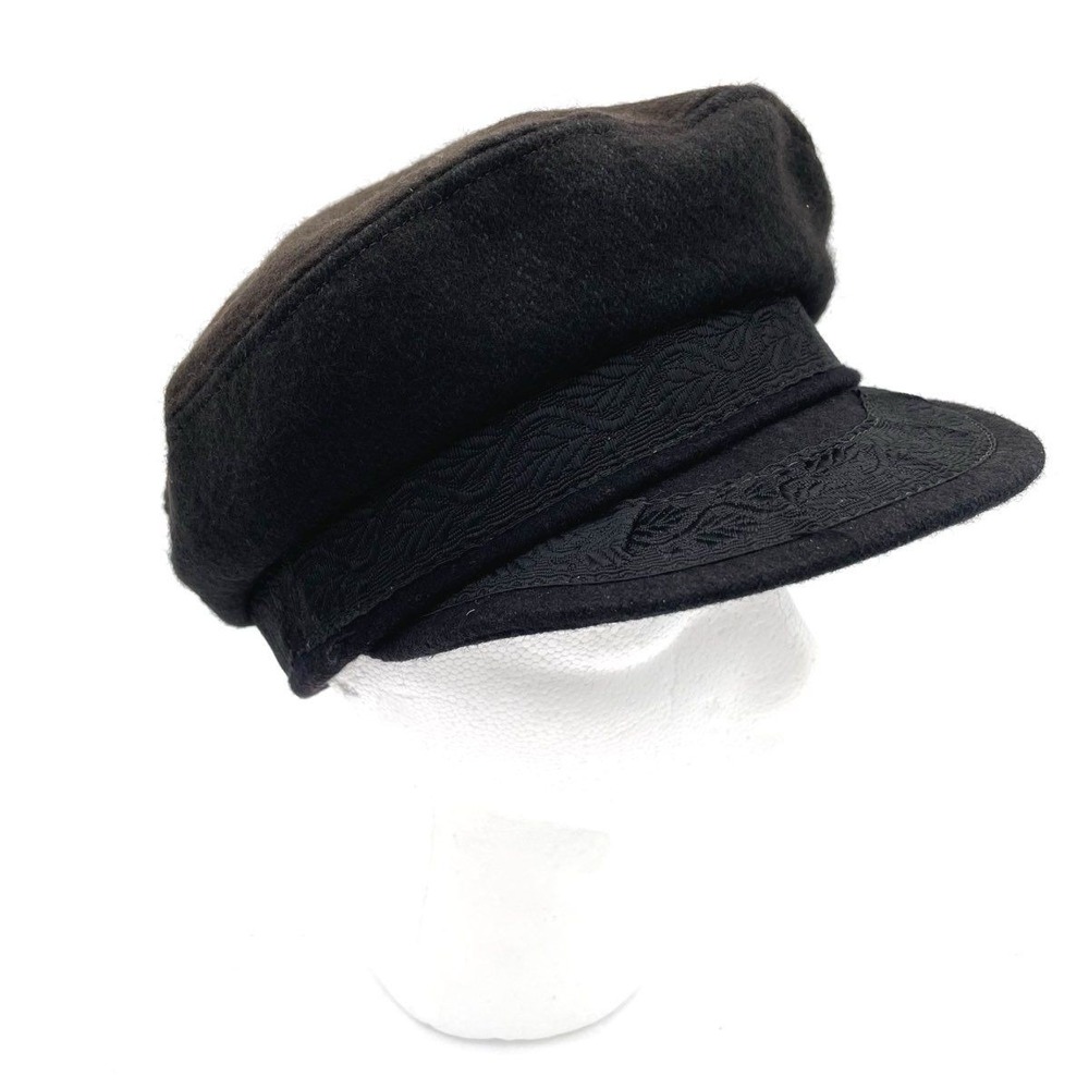 Vintage Aegean Greek Fisherman's Cap Black Wool Newsboy Hat Size 7 1/4 Unisex
